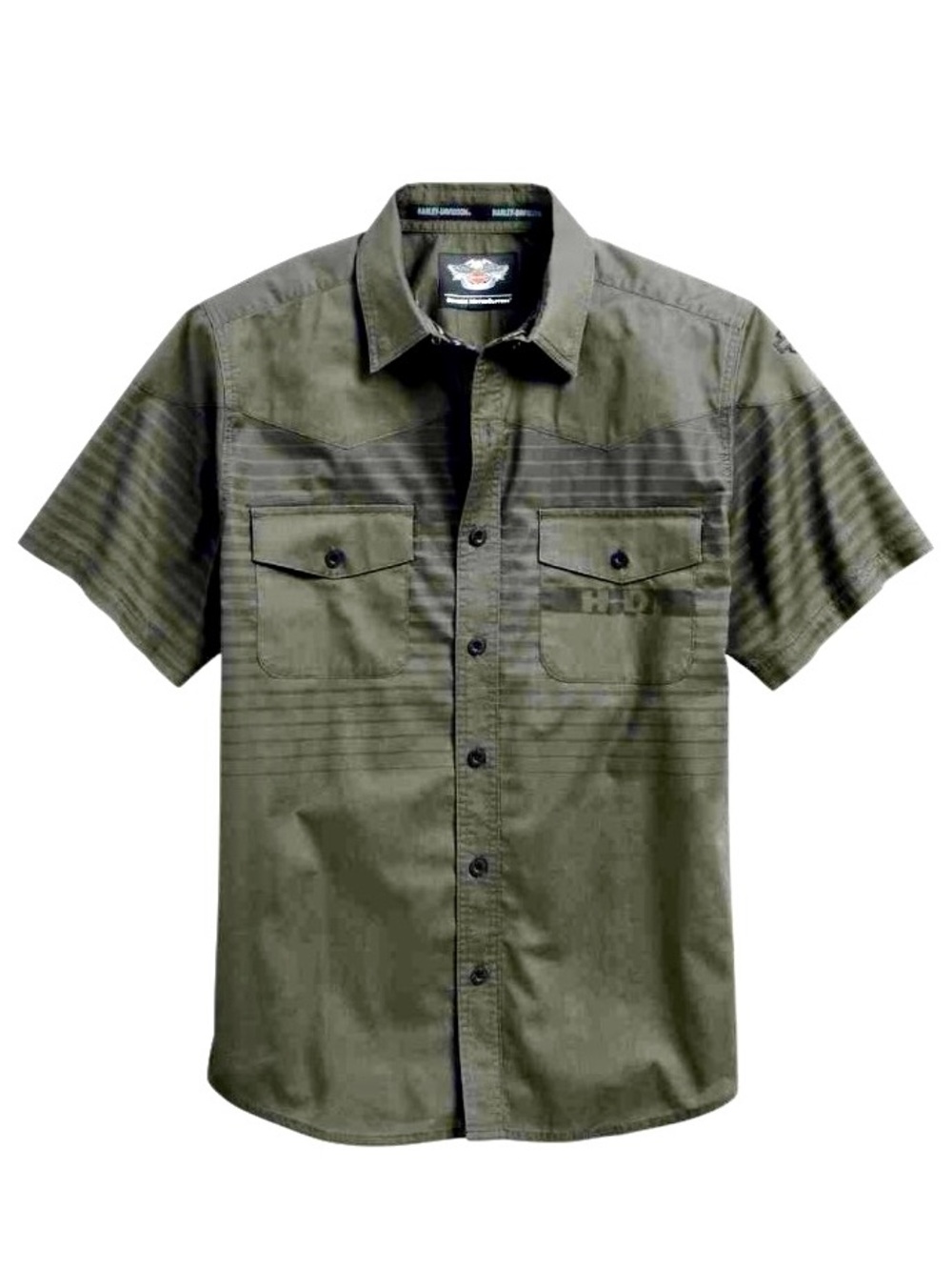 Harley Davidson Multi Stripe Short Sleeve Shirt in Greyed Olive Men’s 2X